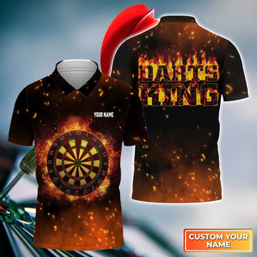 Flame Darts King Personalized Name 3D Polo Shirt For Darts Team Player