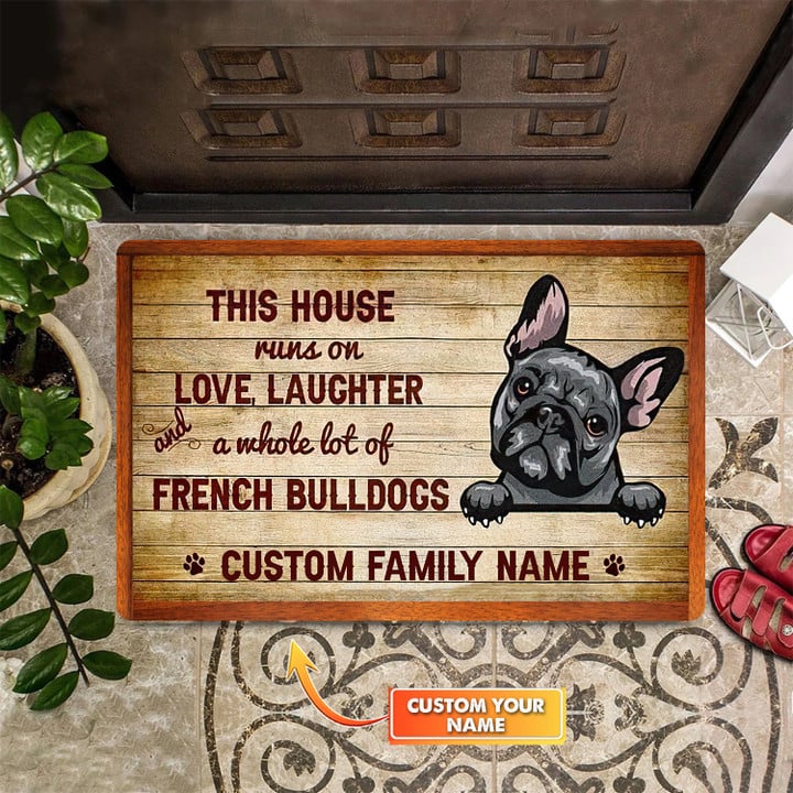 French Bulldog Doormat, This House Runs On Dog Hair Doormat, Personalized Dog Doormat, Custom Dog Doormat, France Bulldog, Dog Door Rug