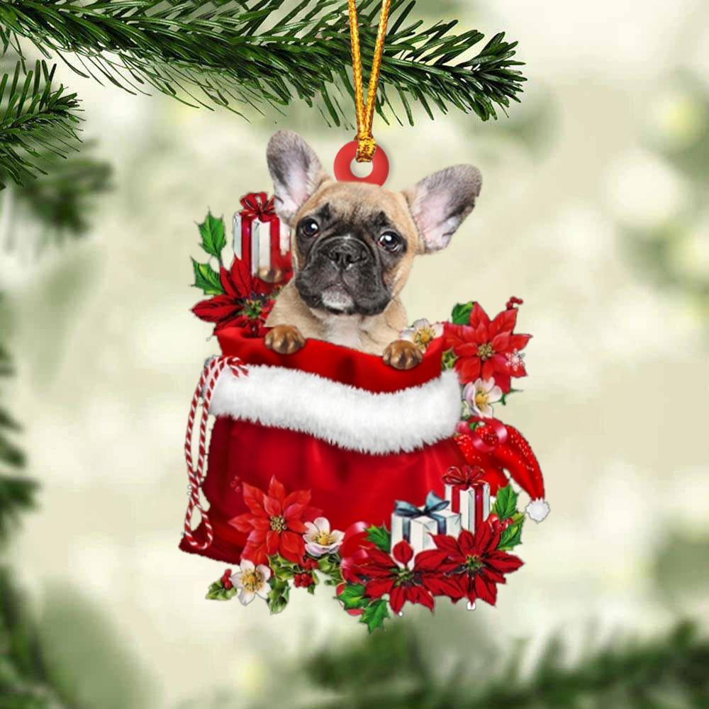 French Bulldog In Gift Bag Christmas Ornament, Gift For Dog Lovers