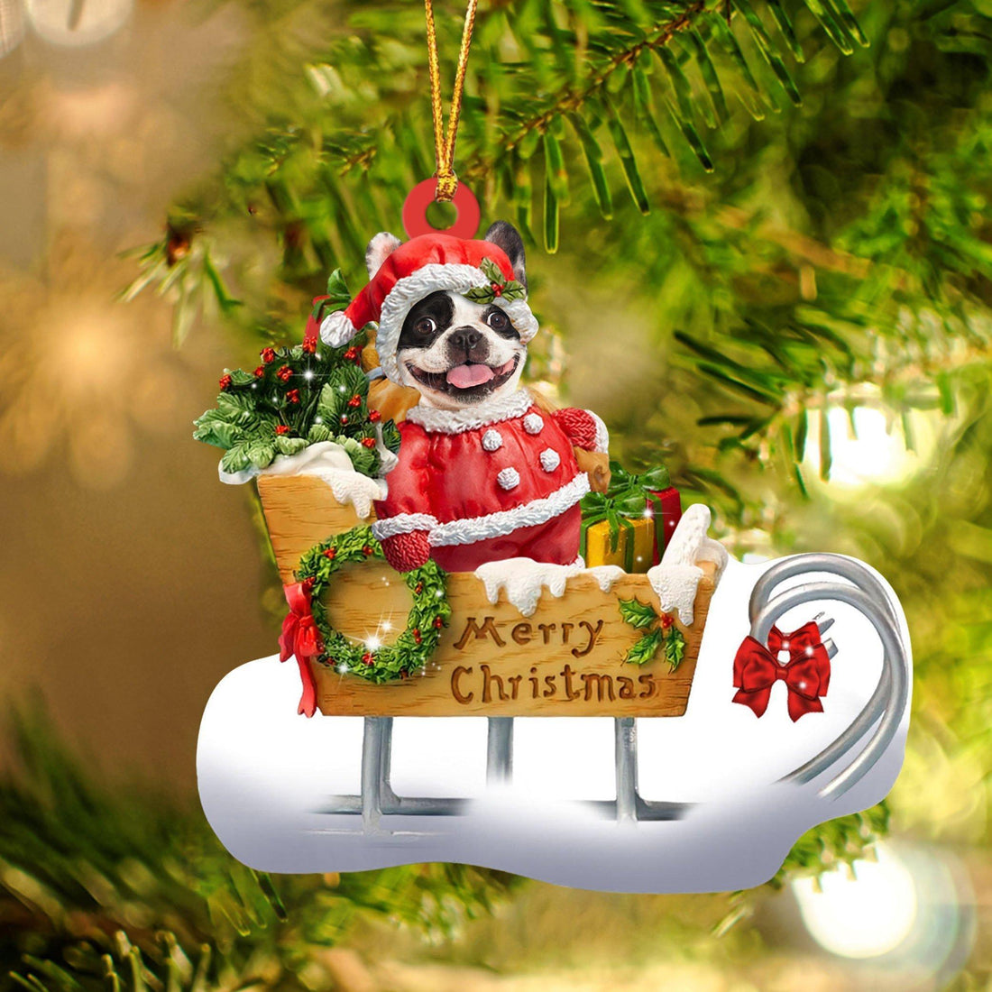 French Bulldog Merry Christmas Ornament, Gift For Dog Lover