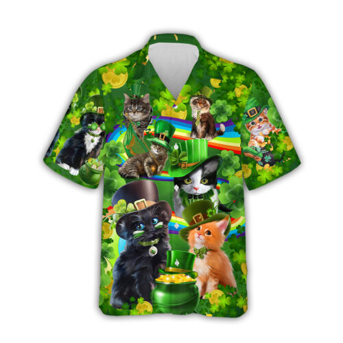 Funny Cat St.Patrick's Day Hawaiian Shirt Aloha St.Patrick's Day Beach Shirt