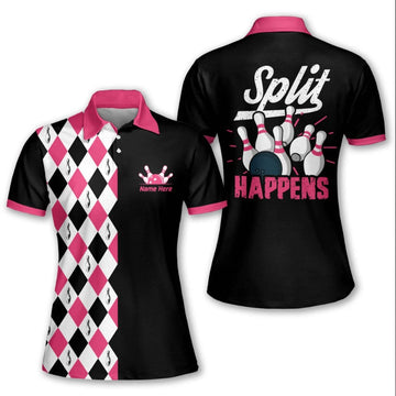 Funny Split Happens Bowling Shirts for Women Retro, bowling polo shirt for Women