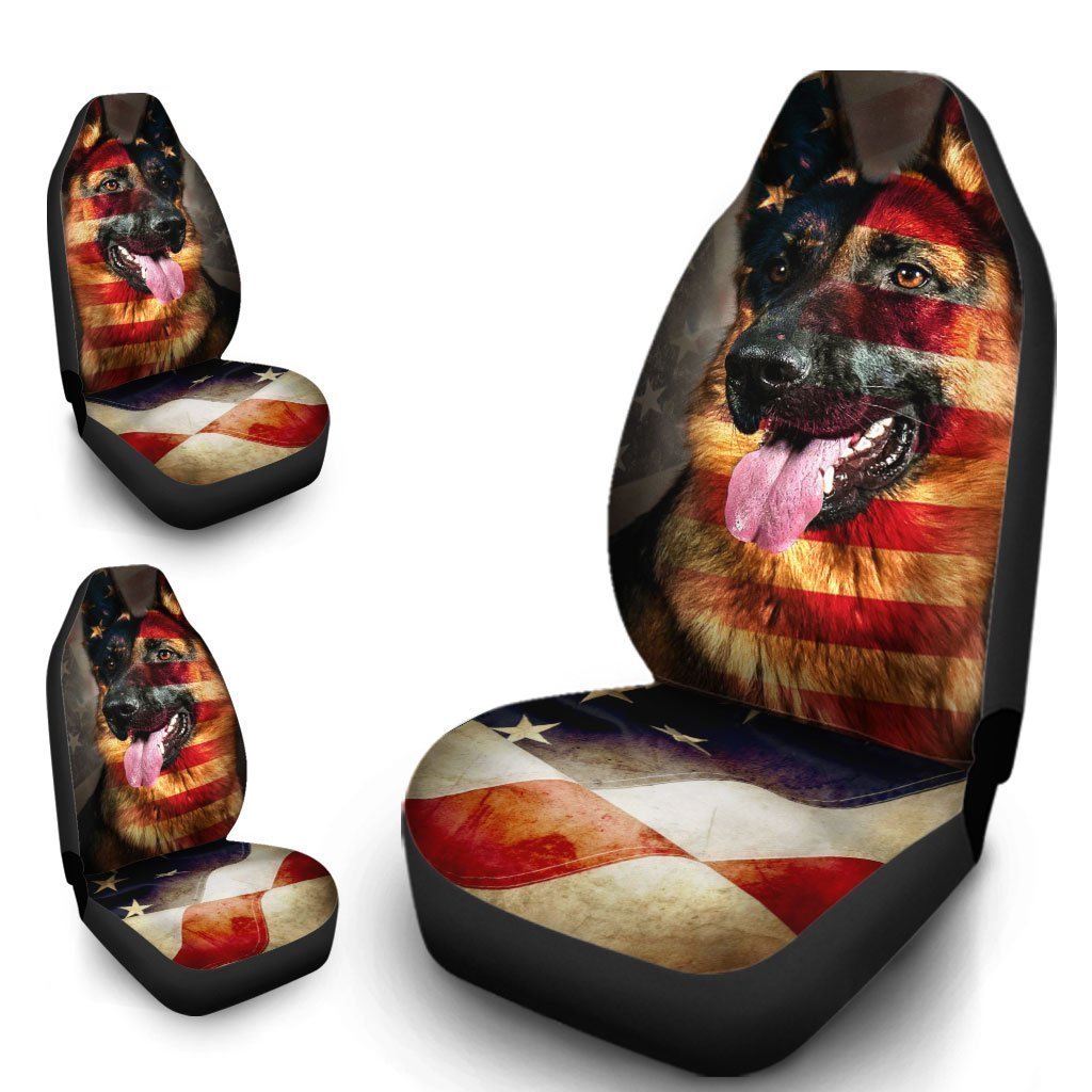 German Shepherd Car Seat Covers Custom American Flag Cool Dog Car Accessories