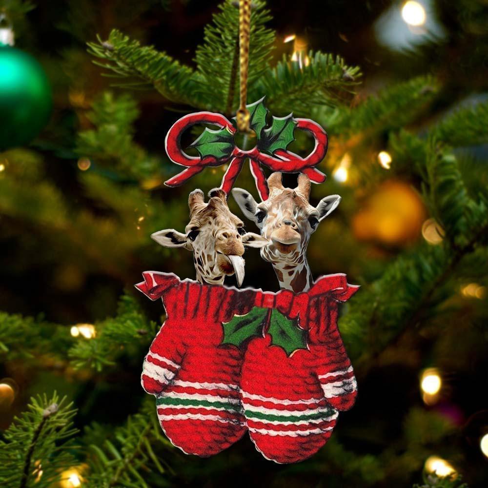 Giraffe Inside Your Gloves Christmas Holiday Two Sided Ornament, Gift For Dog Lovers