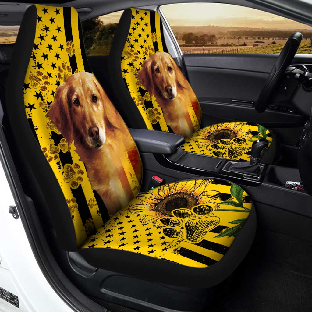 Golden Retriever Car Seat Covers Custom Dog Sunflower Car Accessories - Gearcarcover - 1