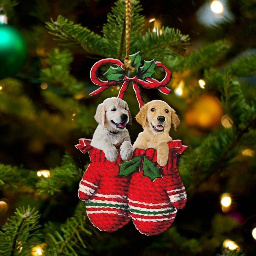 Golden Retriever Inside Your Gloves Christmas Holiday Two Sided Ornament, Gift For Dog Lovers