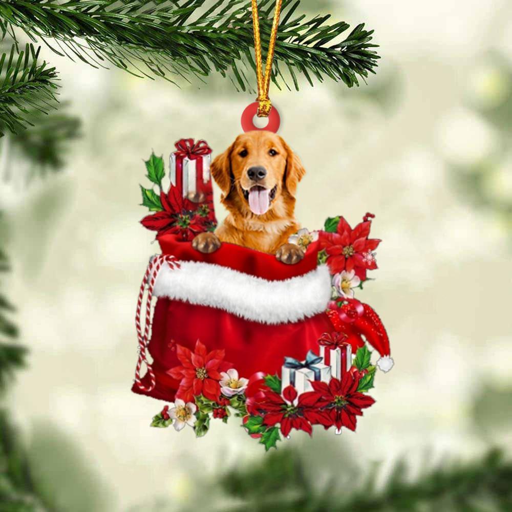 Golden Retriever In Gift Bag Christmas Ornament, Gift For Dog Lovers