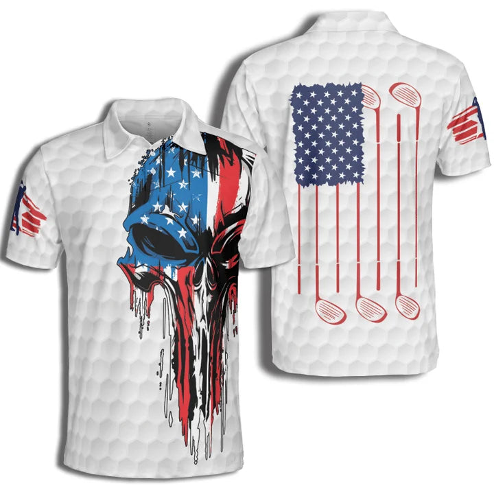 Golf American Skull Flag Polo Shirt For Men