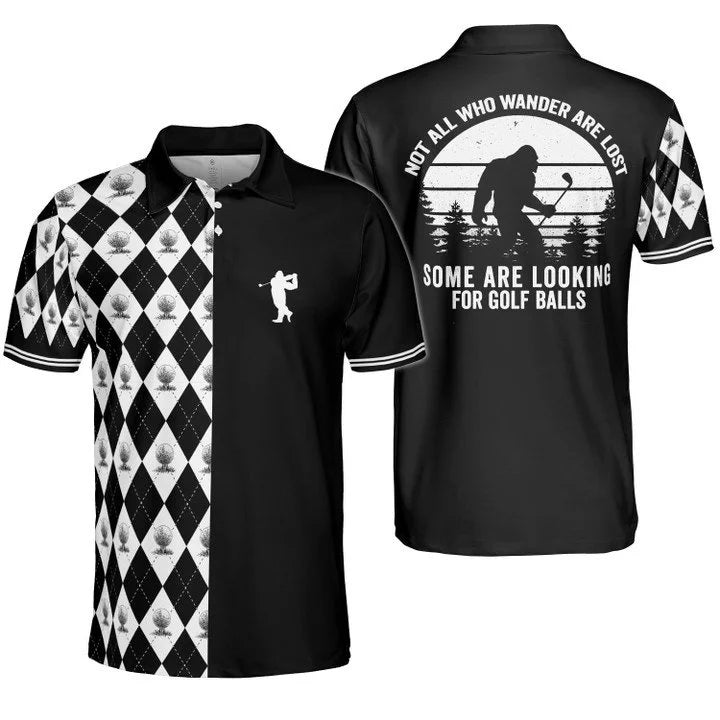 Golf Argyle Not All Who Wander Are Lost Bigfoot Polo Shirt For Men