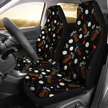 Golf Ball Equipment In Black Pattern Printed Car Seat Covers