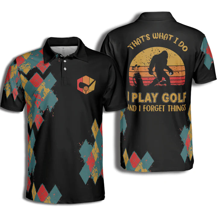 Golf Bigfoot Forget The Thing Argyle Pattern Polo Shirt For Men