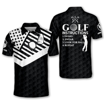 Golf Instruction Swing Swear Look For Ball Repeat Golf Polo Shirt, Men's Golf Gift, Golf club Shirt, Gifts For Golfers