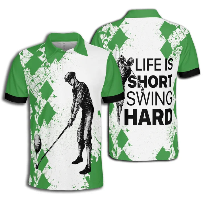 Golf Life Is Short Swing Hard Argyle Polo Shirt For Men