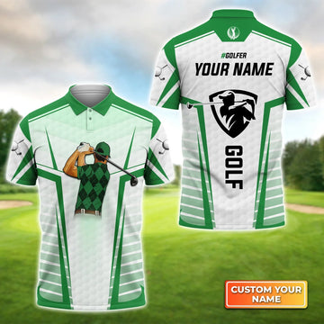 Golf Swing Green Abstract With Golf Club - Personalized Name 3D Polo Shirt For Golfers