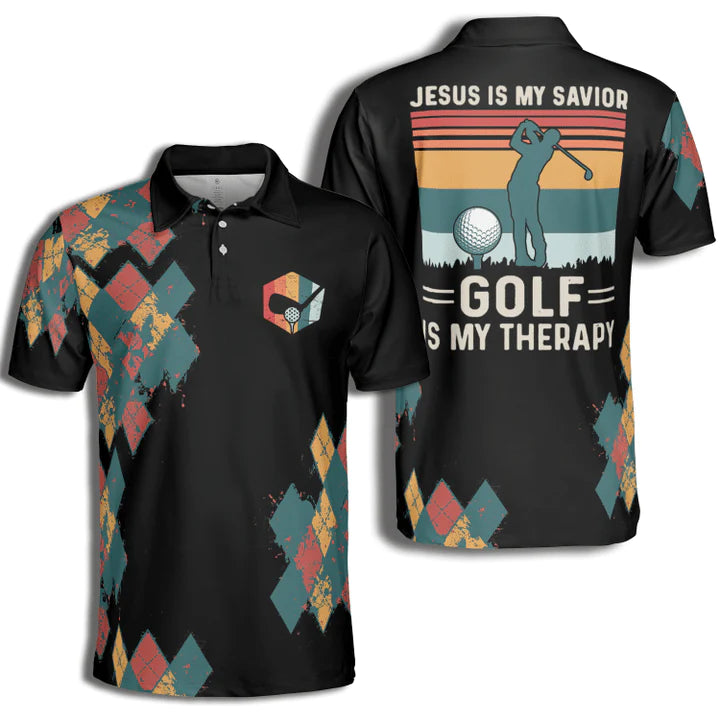 Golf Therapy Jesus My Savior Polo Shirt For Men