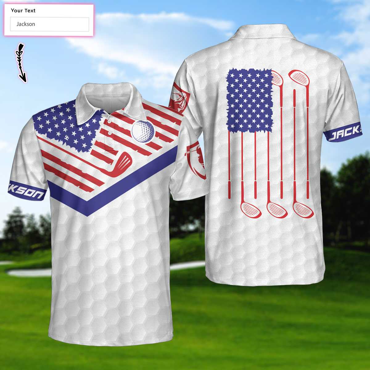 Golf American Flag New Custom Polo Shirt White Golf Pattern Personalized Polo Shirt Patriotic Golf Shirt For Men - 1