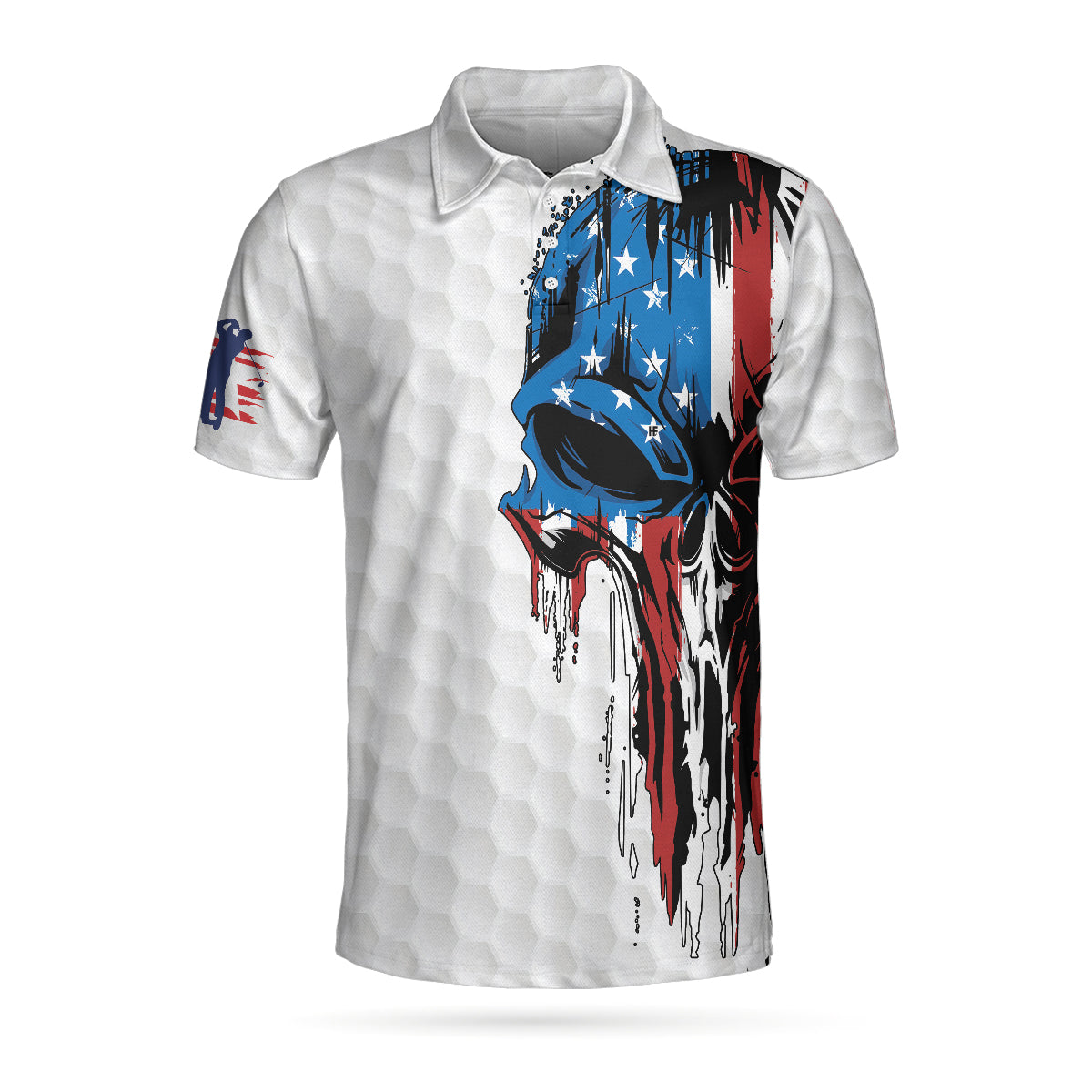 Golf American Flag Polo Shirt Patriot White Golf Pattern Wet Paint Skull Polo Shirt Patriotic Golf Shirt For Men - 4