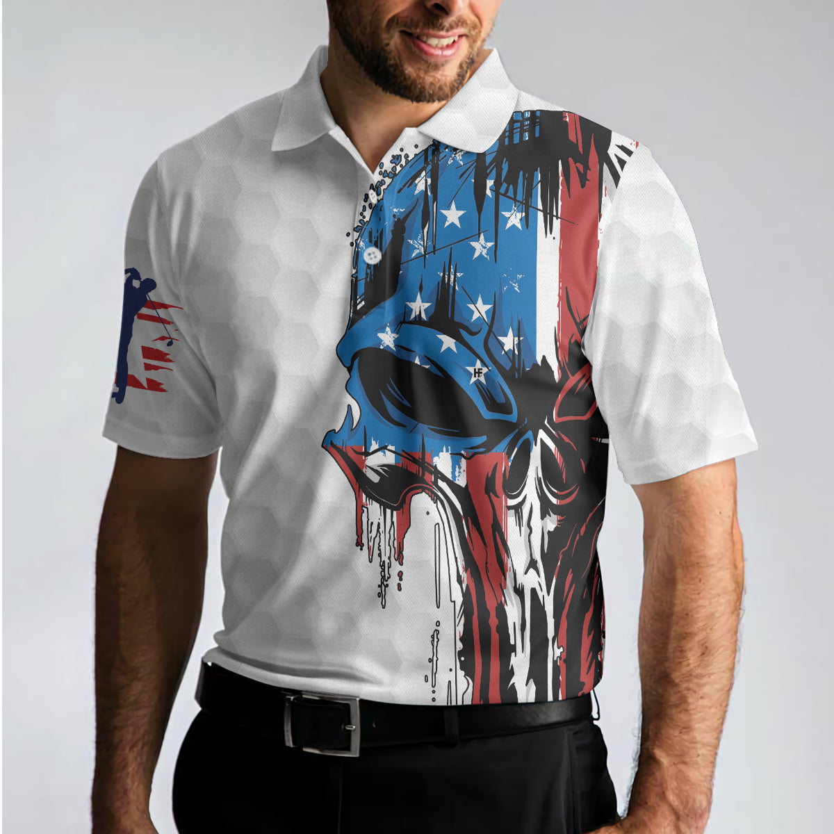 Golf American Flag Polo Shirt Patriot White Golf Pattern Wet Paint Skull Polo Shirt Patriotic Golf Shirt For Men - 2