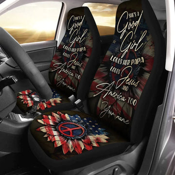 Good Girl Love Her Jesus Car Seat Covers Custom Name US Flag Car Accessories, Car Decor, Car Cover Gift, Gift for Drivers