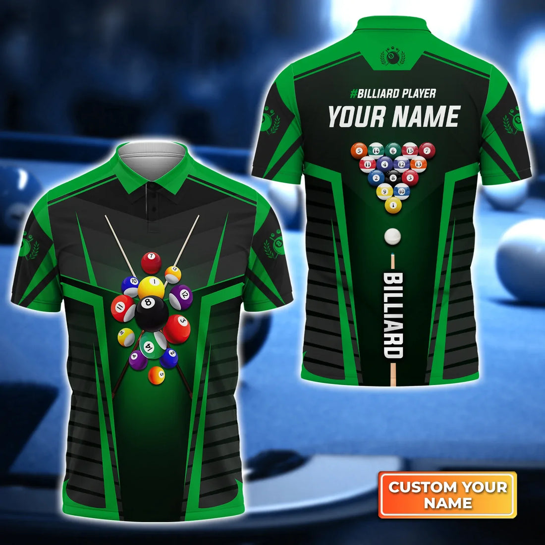 Eagle Billiards Teams 8 Ball Personalized Name 3D Polo Shirt, Billiards Gift