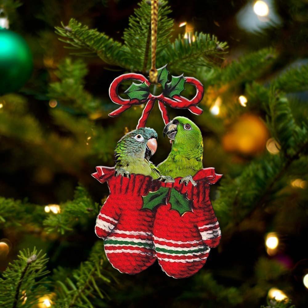 Green Parrots Inside Your Gloves Christmas Holiday Two Sided Ornament, Gift For Dog Lovers