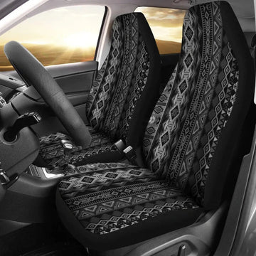 Grey, Black Aztec Tribal Ethnic Pattern Car Seat Covers Pair, Front Seat Covers