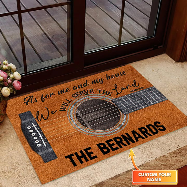 Guitar Serve The Lord Personalized Doormat, Guitar Door Rug