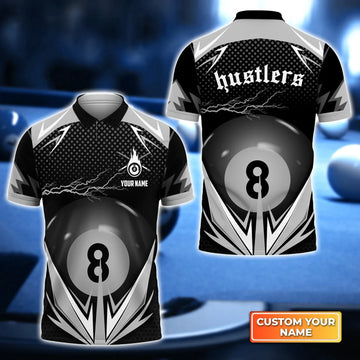 Hustlers Team 8 Ball Pool Thunder Billiard 3D Polo Shirt, Billiard shirt for men, Gift For Billiard Players