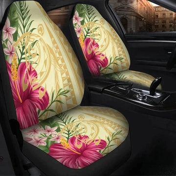 Hawaii Polynesian Turtle Tropical Hibiscus Plumeria Beige Printed Car Seat Covers