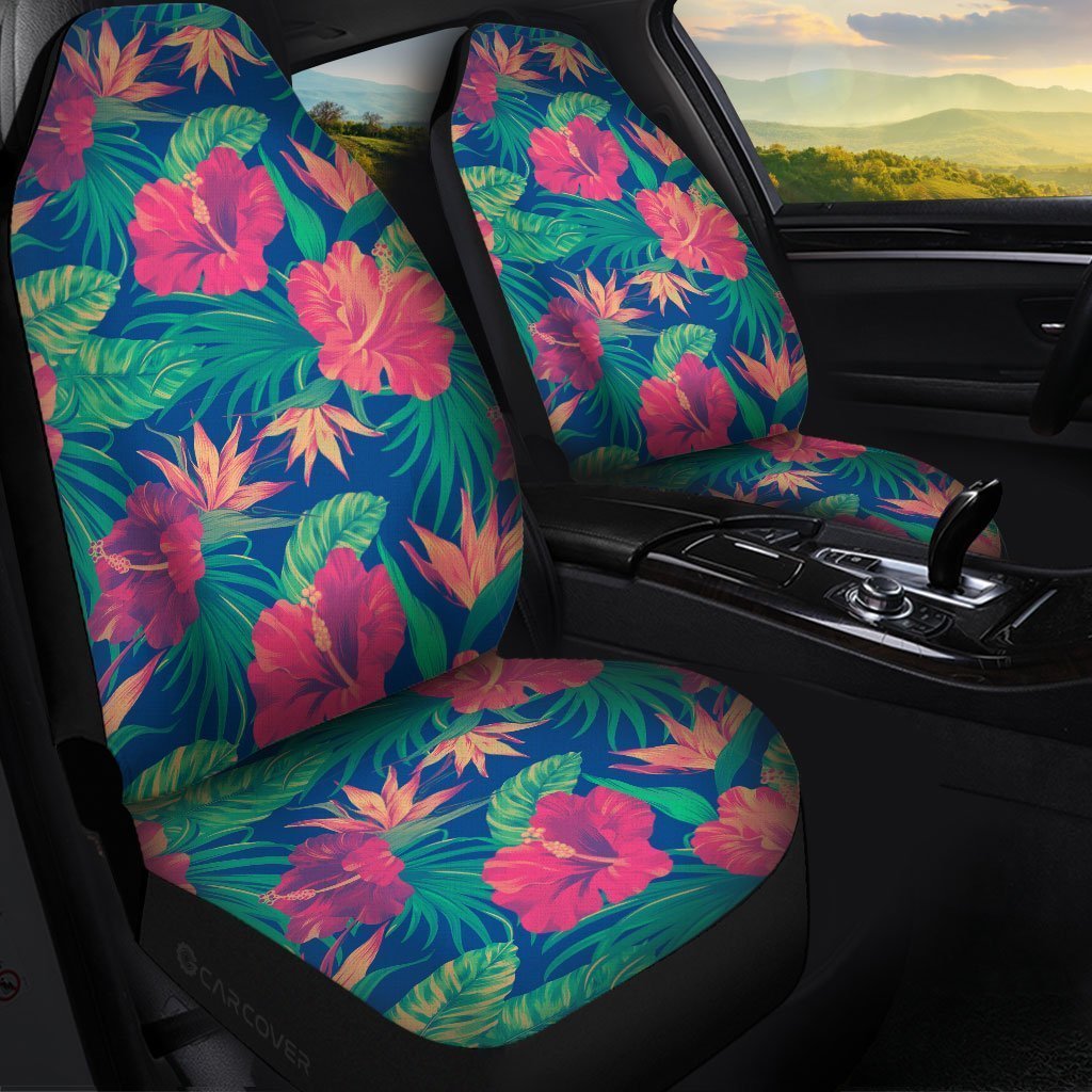 Hawaiian Car Seat Covers Custom Hibiscus Tropical Flower Leaves Car Accessories