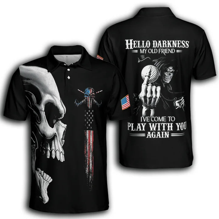 Hello Darkness Golf Skull Polo Shirt For Men