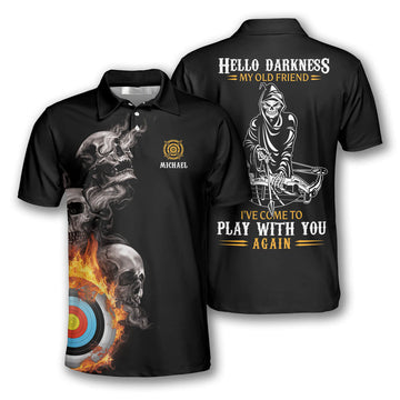 Hello Darkness My Old Friend Custom Archery Shirts for Men, Custom Archery Shirts for Team, Men's Archery Polo Shirts