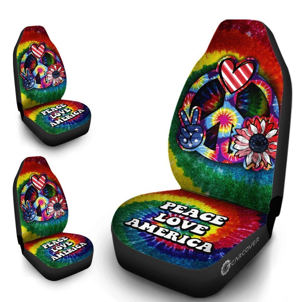 Hippie Sunflower Tie Dye Car Seat Covers Custom Peace Love America Car Accessories Meaningful Gifts - Gearcarcover - 1