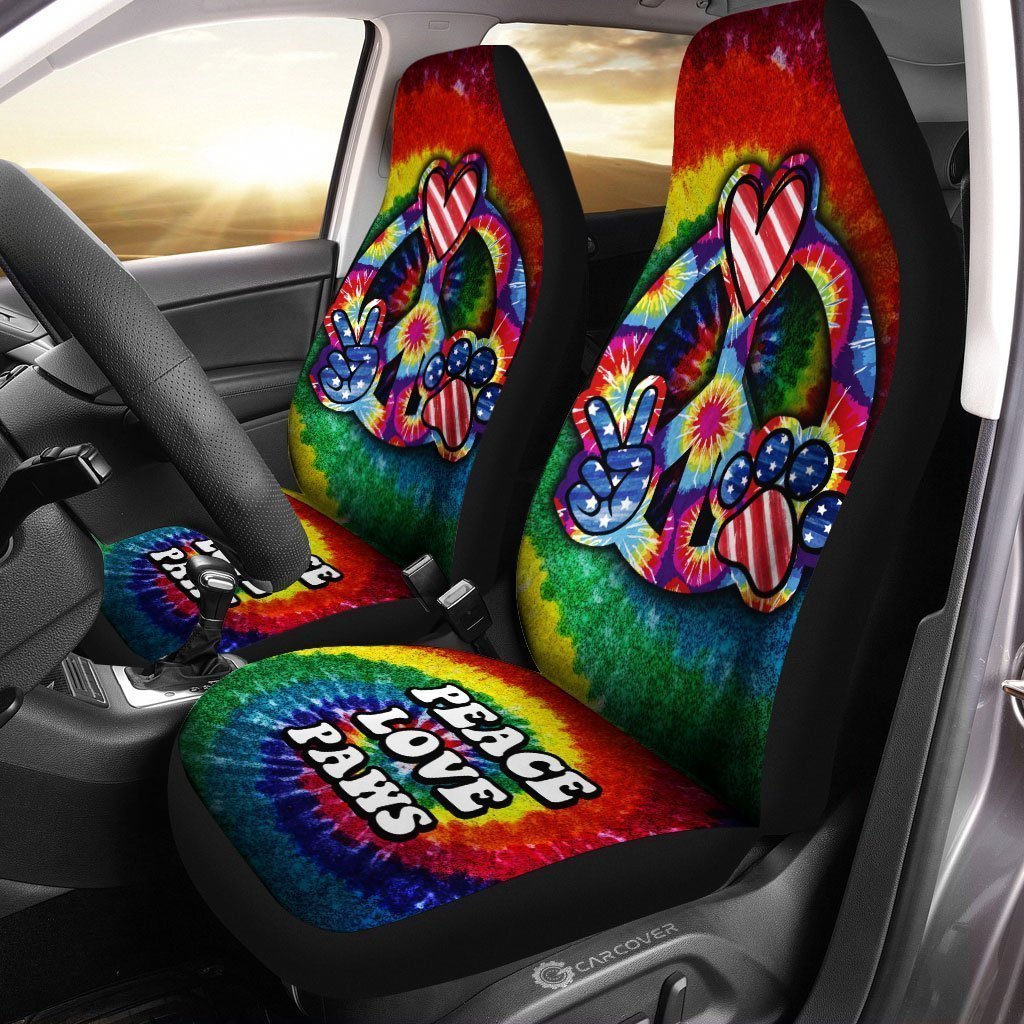 Hippie Tie Dye Car Seat Covers Custom Peace Love Paw US Flag Car Accessories Great - Gearcarcover - 1