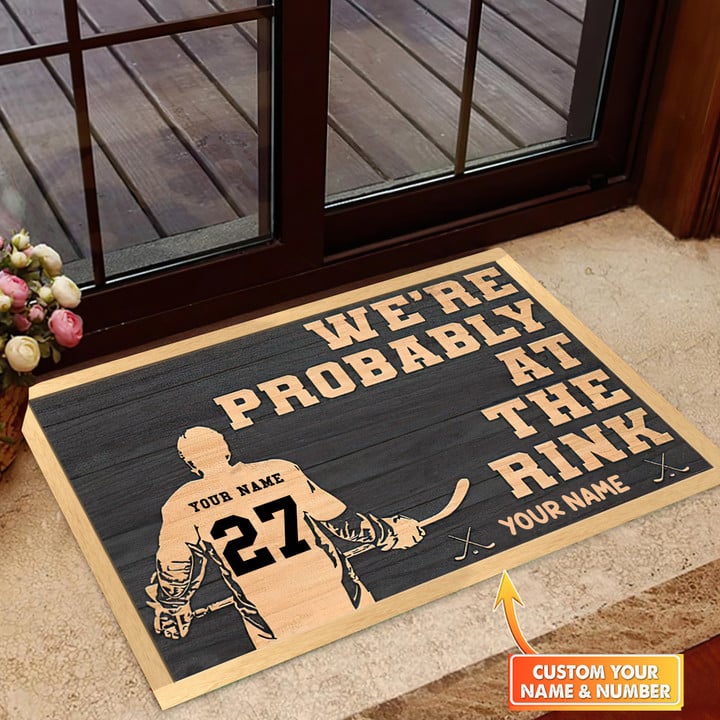 Hockey At The Rink Personalized Doormat