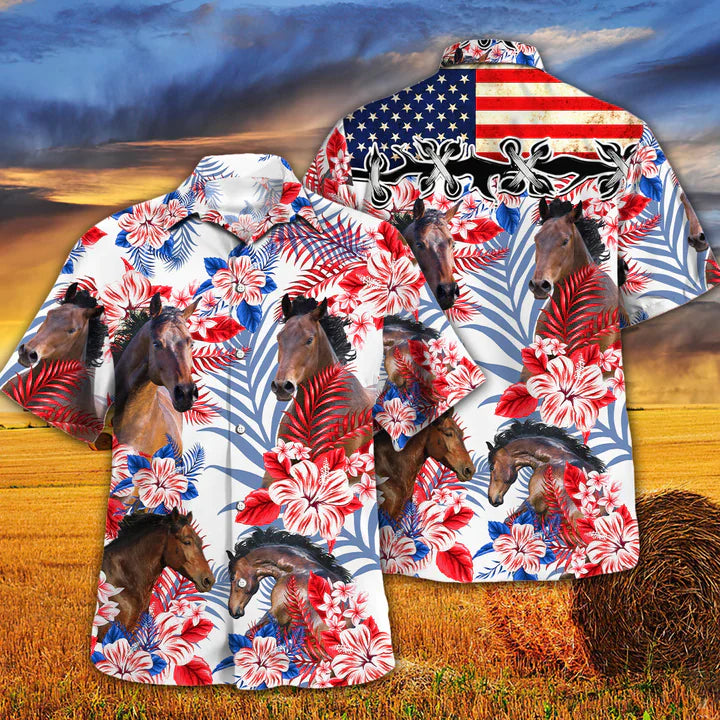 Horse Lovers American Flag Hawaiian Shirt, Horse aloha Hawaiian shirt, Hawaiian shirt men, Hawaiian shirt women