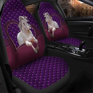 Horse Purple Heart Car Seat Cover Set, Front Bucket Seat Cover For Car, Gift for horse lovers