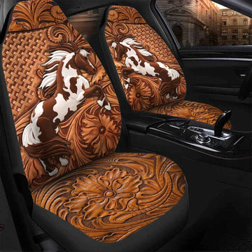 Horse Western Style Car Seat Cover Set, Front Bucket Seat Cover For Car