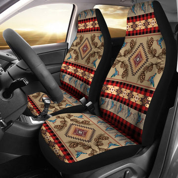 Hummingbird Boho Pinecone Carseat Covers, Car Seat Set Of Two, Automotive Seat Covers