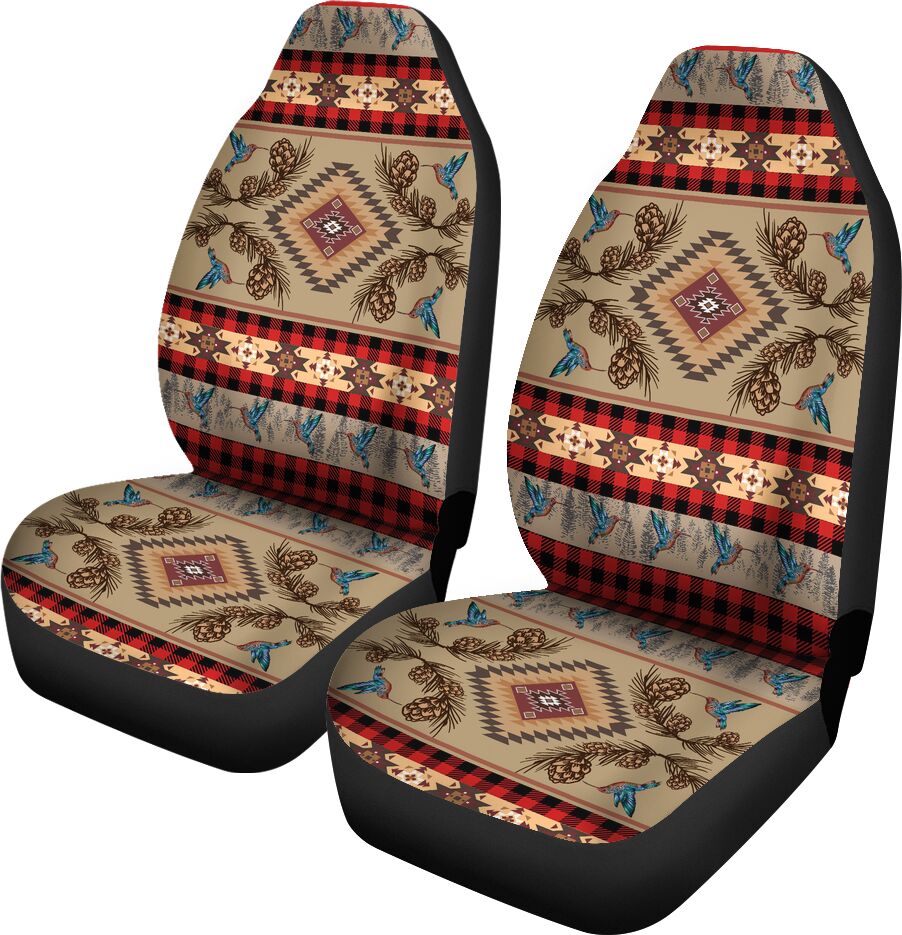 Hummingbird Boho Pinecone Carseat Covers, Car Seat Set Of Two, Automotive Seat Covers