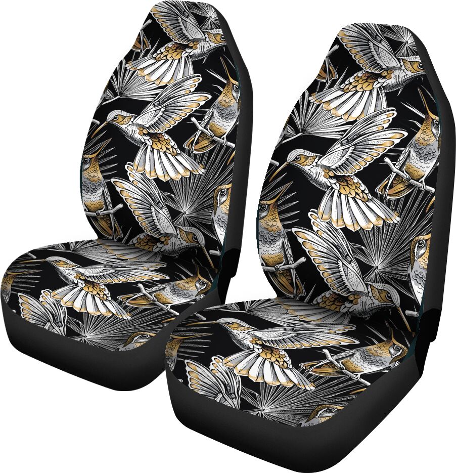 Hummingbird Seamless Gold And Silver Pattern Car Seat Covers, Car Seat Set Of Two, Automotive Seat Covers