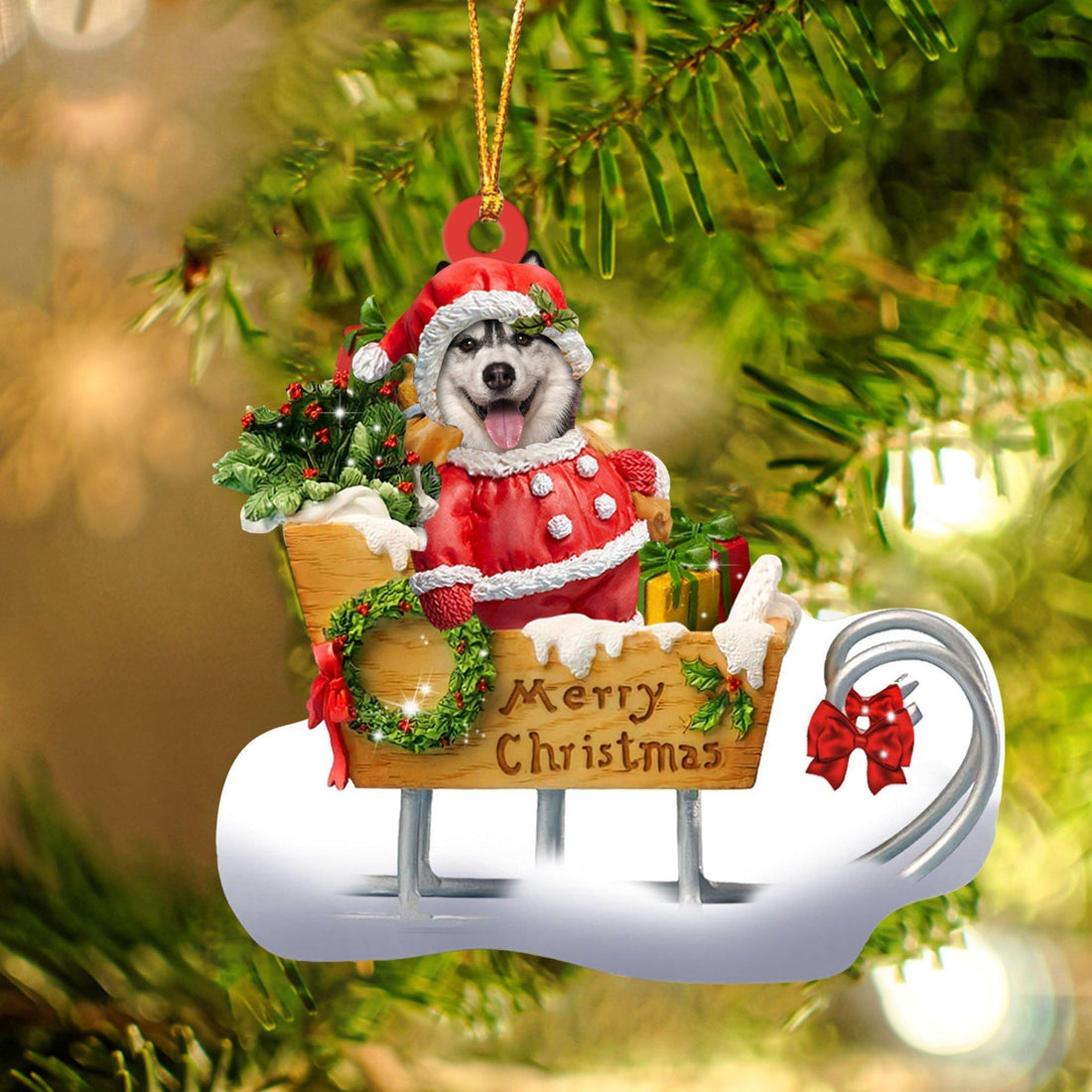 Husky Merry Christmas Ornament, Gift For Dog Lover