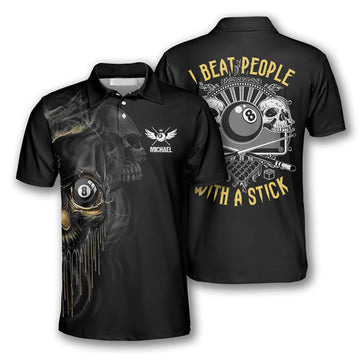 I Beat People With a Stick Skull Pattern Custom Billiard Shirts for Men, Custom Billiard for Team, Billiard Polo Shirts