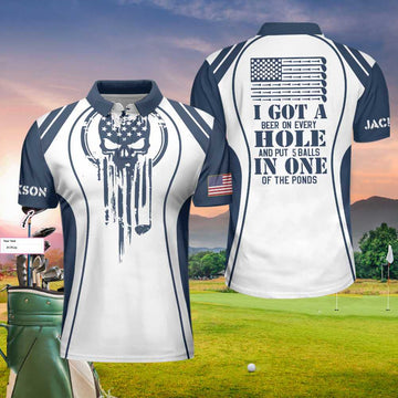 I Got A Hole In One Golf Custom Polo Shirt, Personalized Skull Golf Shirt For Men