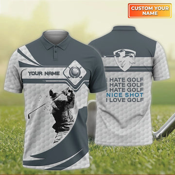 I Hate Golf - Personalized Name Golf 3D Polo Shirt For Golfers