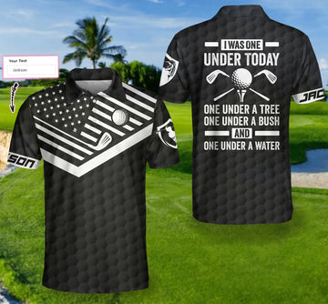 I Was One Under Today Custom Polo Shirt, Personalized Golf American Flag Golf Shirt For Men