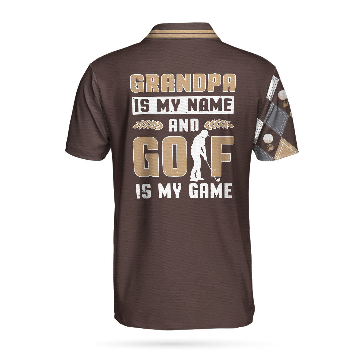 Brown Argyle Pattern Grandpa Is My Name And Golf Is My Game Custom Polo Shirt Personalized Golf Gift Idea - 2