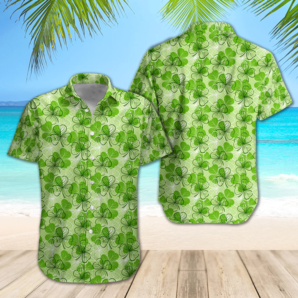 Irish Shamrock Pattern Seamless Shirt Regular Fit Short Sleeve Slim Fit Casual Full Print Shirt Irish Gift St.Patrick's Day