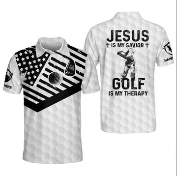 Jesus Is My Savior Golf Is My Therapy Golf Polo Shirt, Custom name Golf shirt, Golf club Shirt, Gifts For Golfers