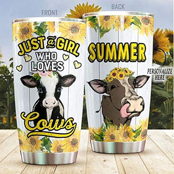 Just a girl who loves cow, Customized Farmer Love Cows 20oz Stainless Steel Tumbler
